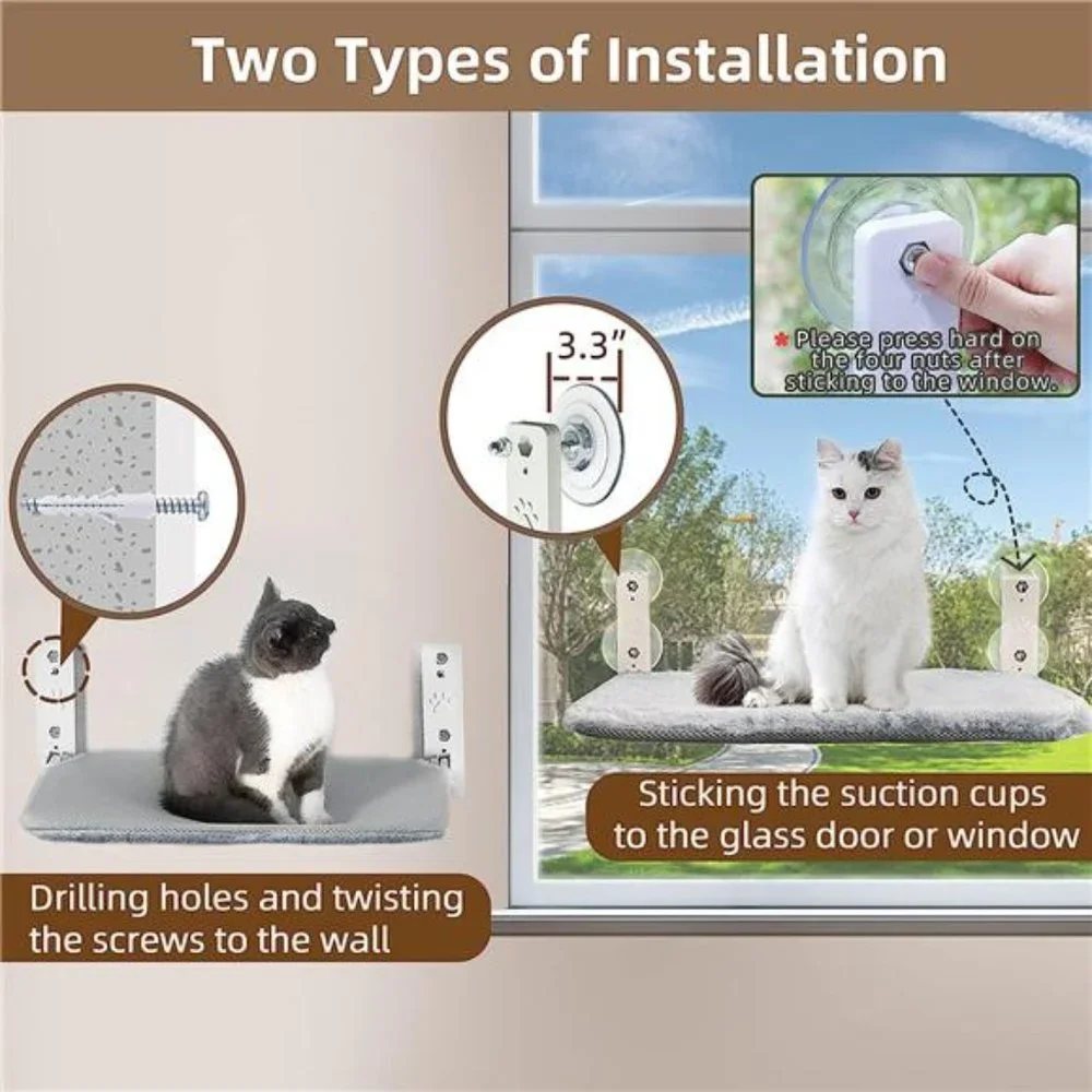 Cordless Cat Window Perch Cat Hammock,Large Cats Window CatBeds with 4SuctionCup
